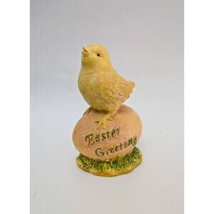 Glittered Chick On Egg Easter Greetings 7" Vintage Style Pink Yellow